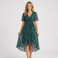 Printed Wrap Midi Dress – V-Neck Tie Waist Style