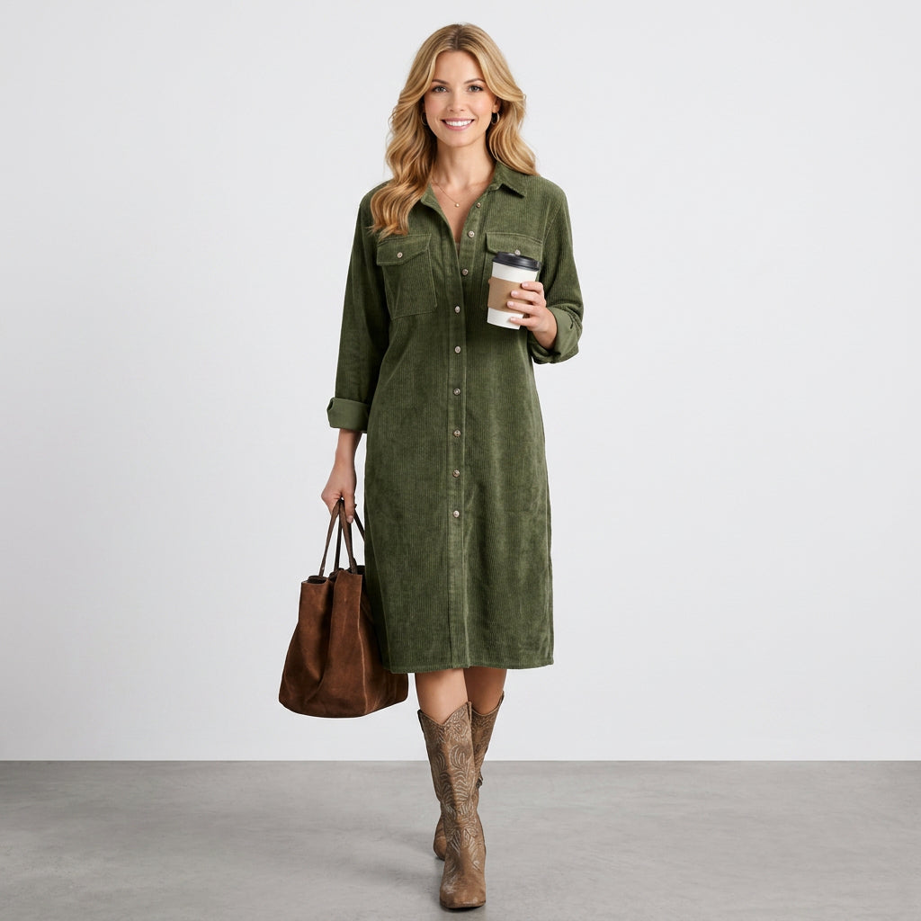 Button Front Midi Shirt Dress – Collared Pocket Detail Style