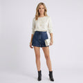High Waist Denim Shorts – Pleated Front Structured Fit