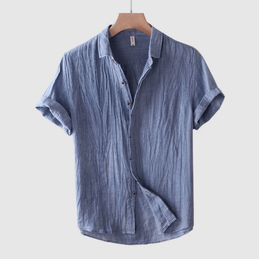 Chemise en lin à manches courtes, boutonnée velours