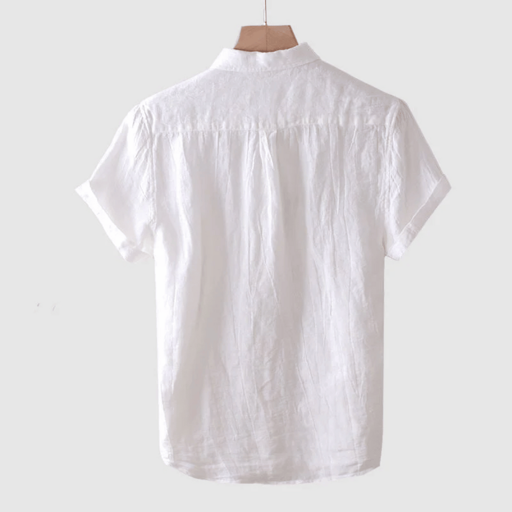 Chemise en lin à manches courtes, boutonnée velours