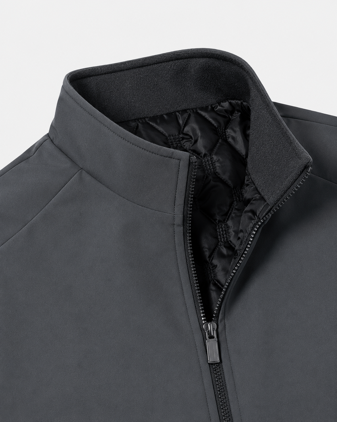 Men's solid stand collar bomber jacket with quilted lining and zipped pockets