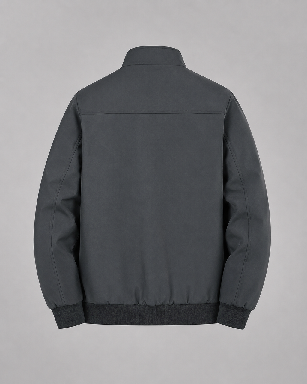 Men's solid stand collar bomber jacket with quilted lining and zipped pockets