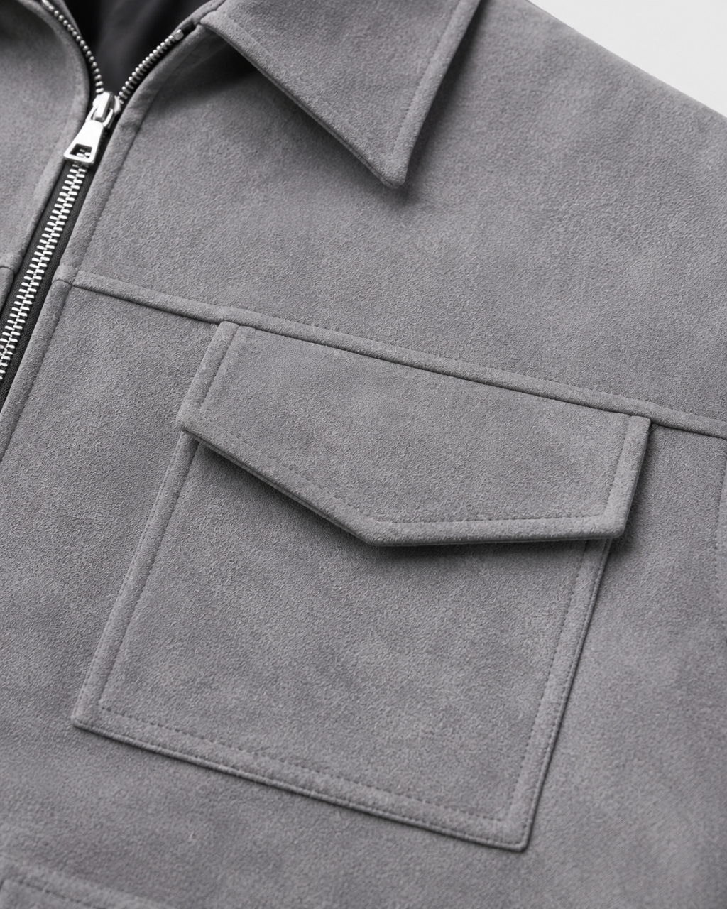 Men's textured collared zip jacket with flap pockets and long sleeves