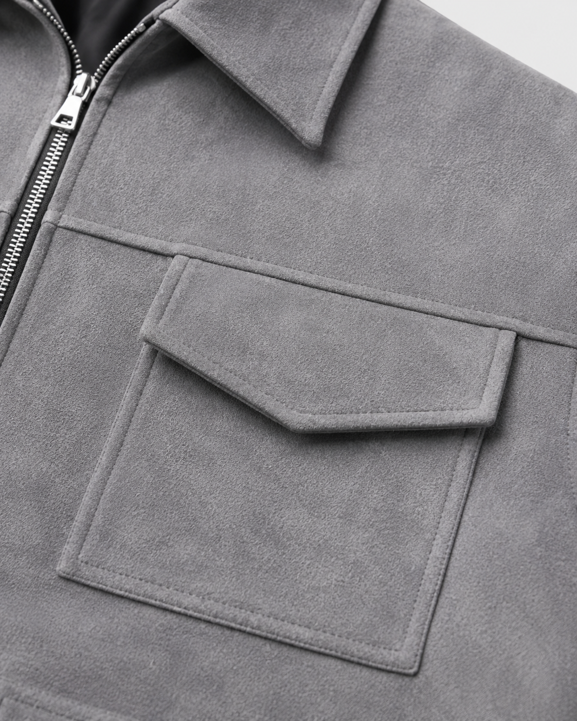 Men's textured collared zip jacket with flap pockets and long sleeves