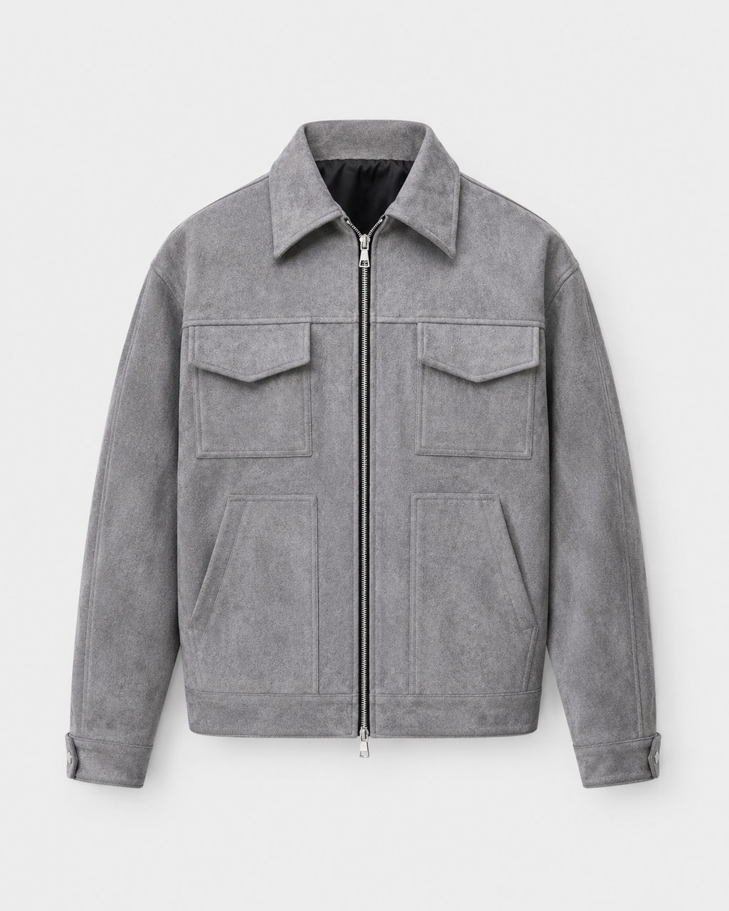 Men's textured collared zip jacket with flap pockets and long sleeves