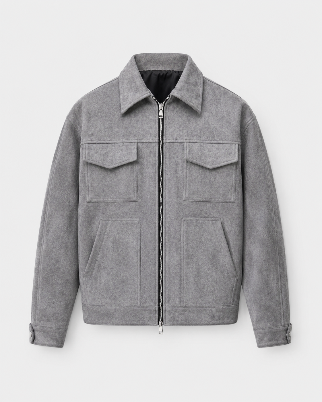 Men's textured collared zip jacket with flap pockets and long sleeves