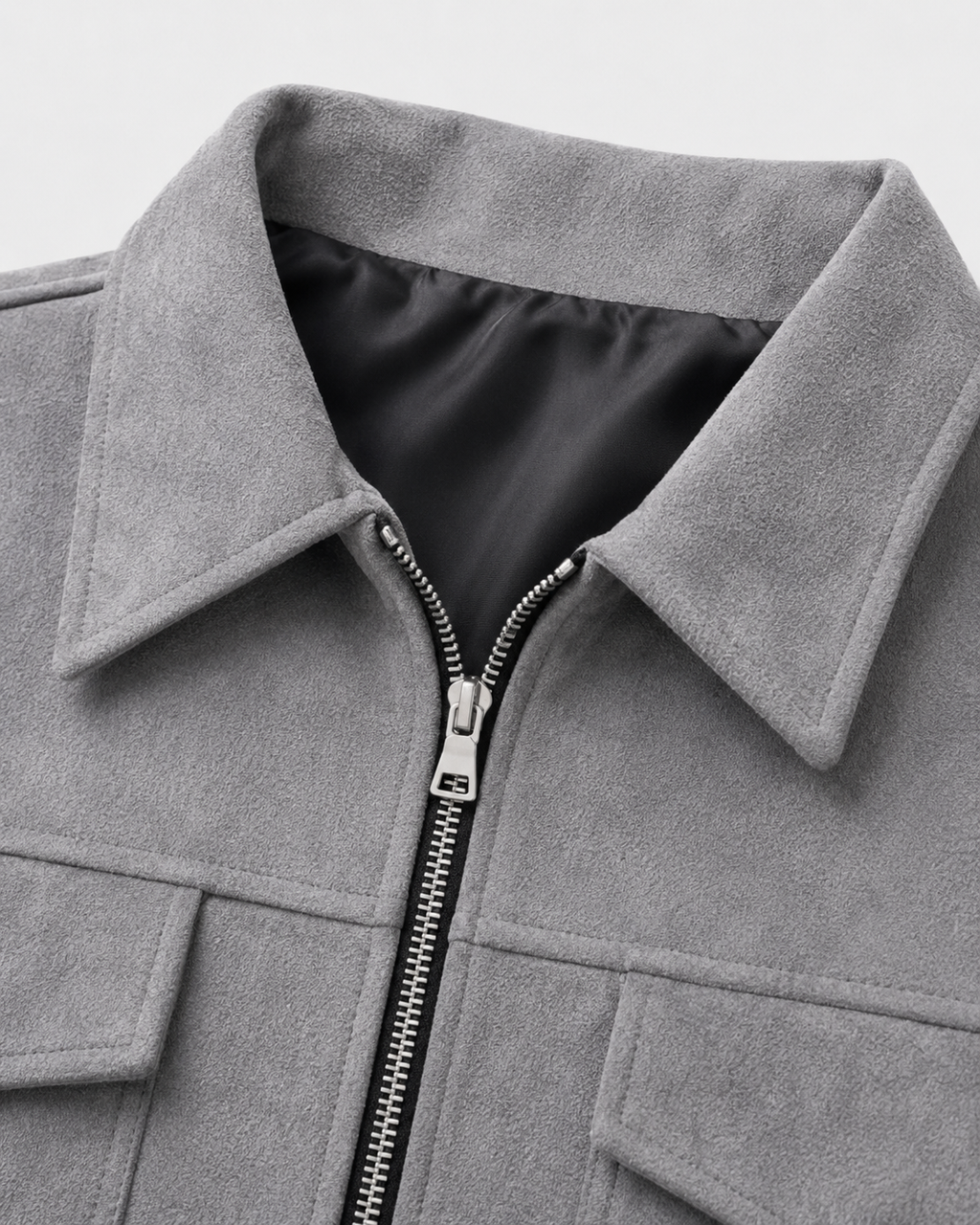 Men's textured collared zip jacket with flap pockets and long sleeves