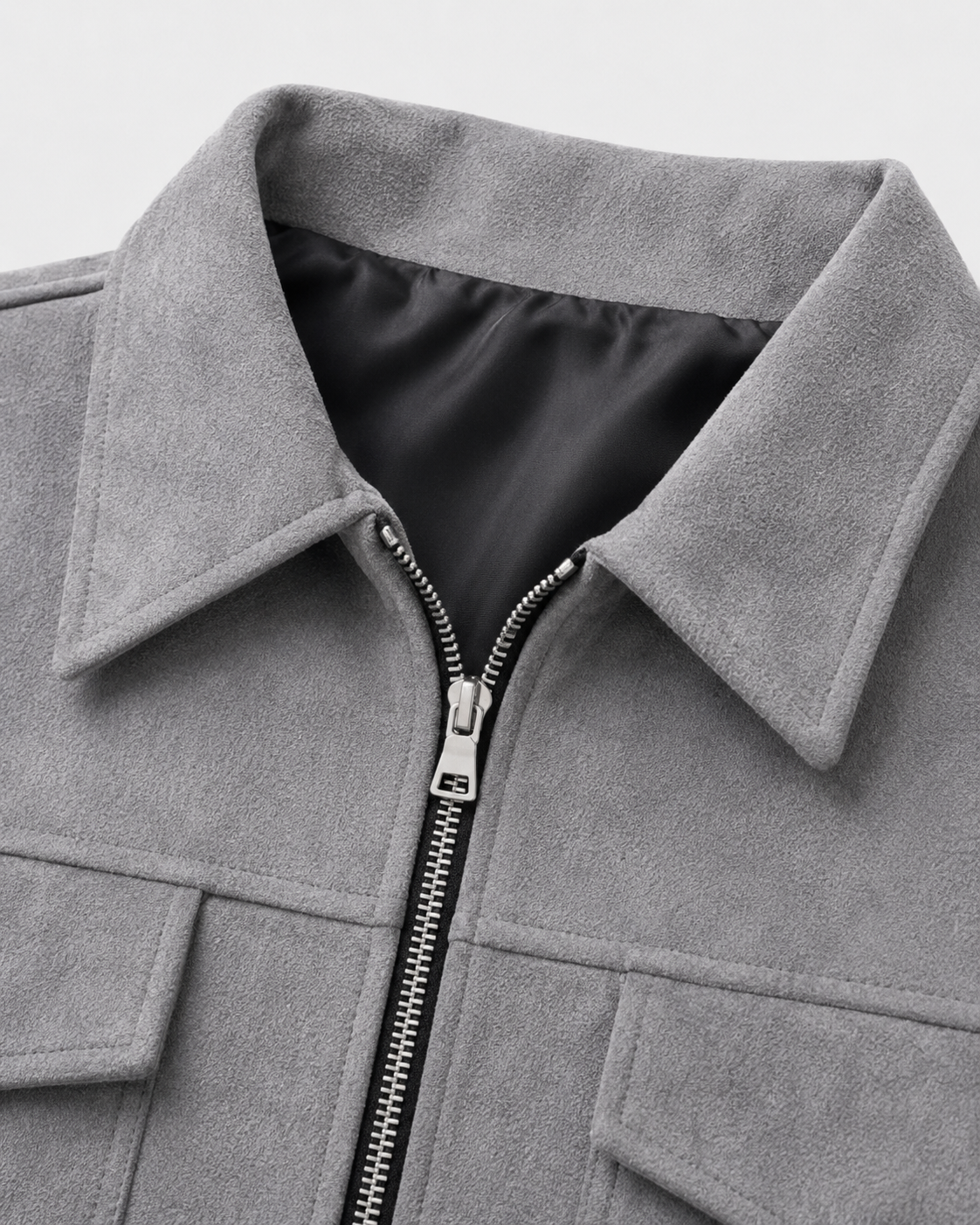 Men's textured collared zip jacket with flap pockets and long sleeves