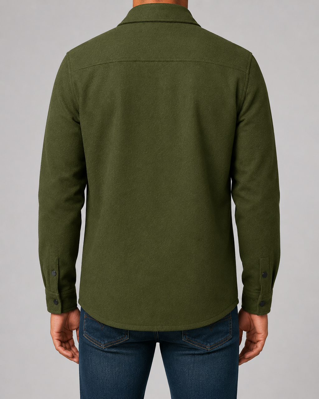 Men's brushed overshirt with pointed collar, snap front and flap chest pockets