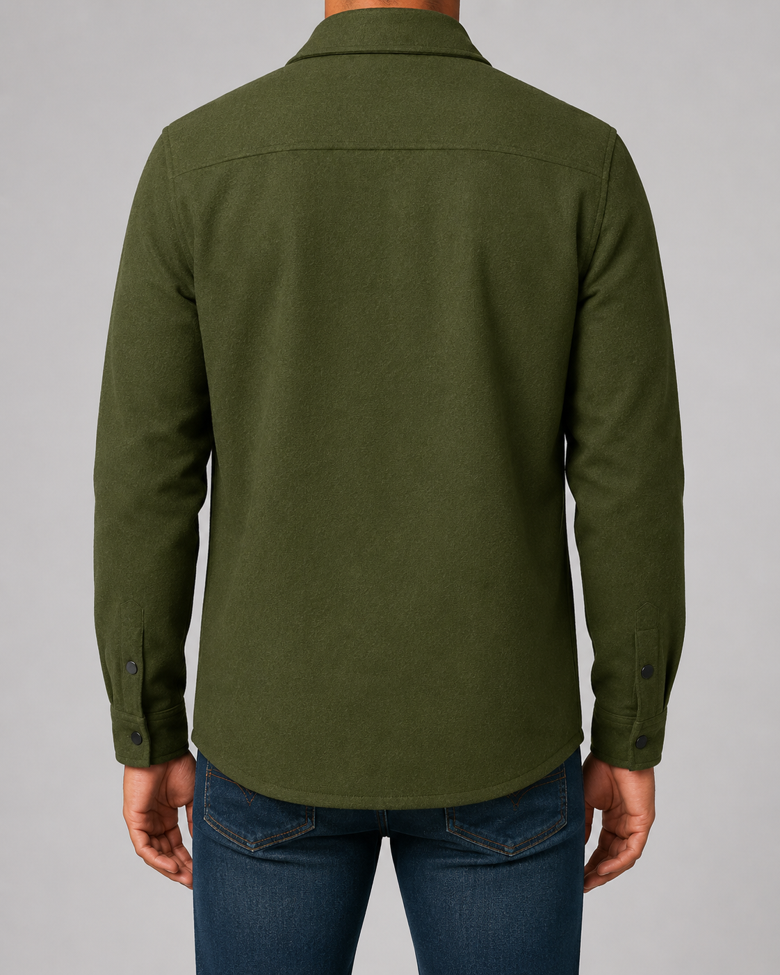 Men's brushed overshirt with pointed collar, snap front and flap chest pockets