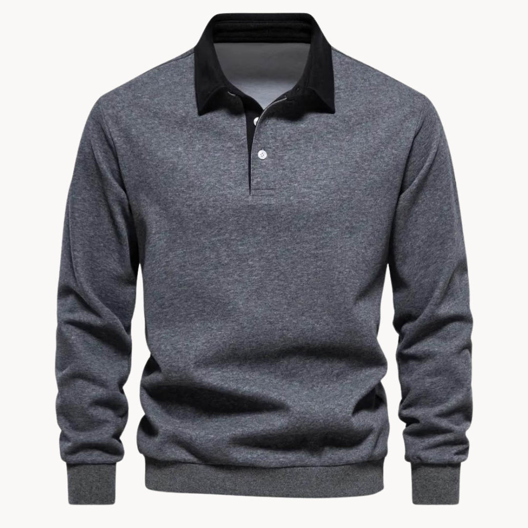 Men’s Contrast Collar Long Sleeve Polo Sweatshirt