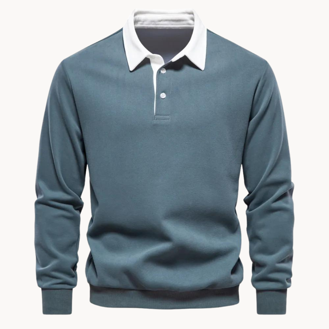 Men’s Contrast Collar Long Sleeve Polo Sweatshirt