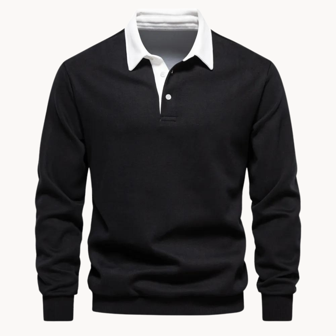 Men’s Contrast Collar Long Sleeve Polo Sweatshirt