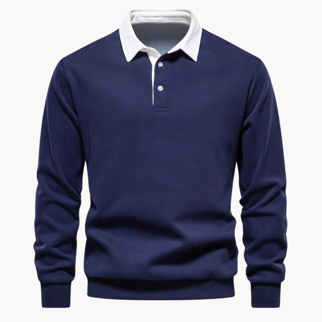 Men’s Contrast Collar Long Sleeve Polo Sweatshirt