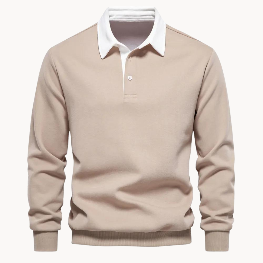 Men’s Contrast Collar Long Sleeve Polo Sweatshirt