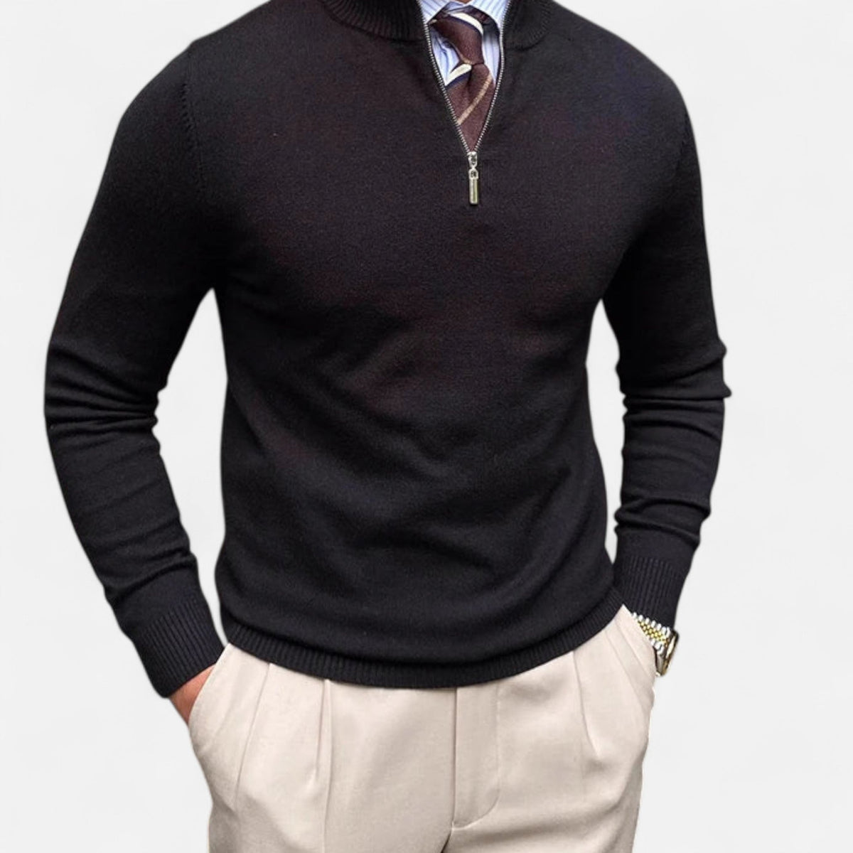 Men’s Slim Fit Half Zip Mock Neck Knit Sweater