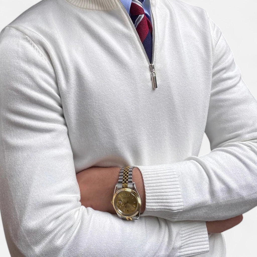 Pull en maille pour homme, coupe ajustée, demi-zip et col montant