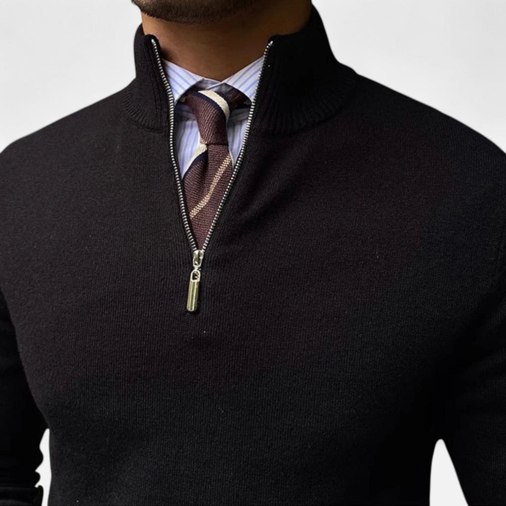 Pull en maille pour homme, coupe ajustée, demi-zip et col montant