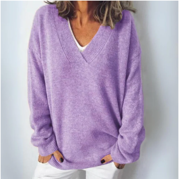 Women's Oversized V-Neck Soft Knit Jumper