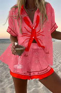 Collared Novelty Print Shirt &amp; Shorts Resort Set