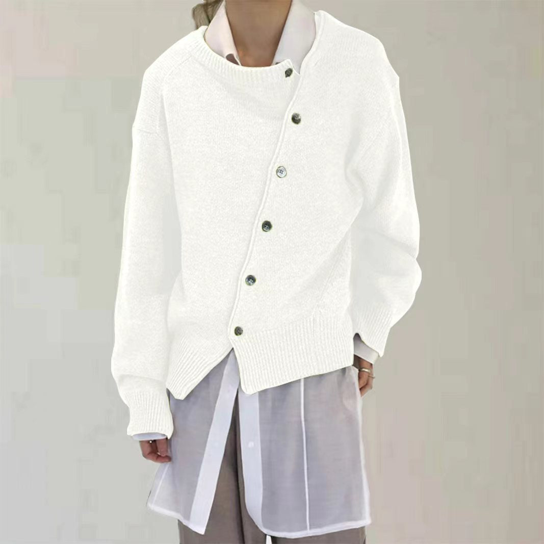 Women's oversized knit cardigan with asymmetric button front and long sleeves