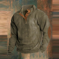 Men's Ribbed Stand Collar Pullover with Elbow Patches