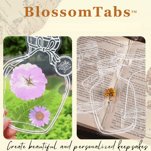 Clear pressed flower bookmark sheet with white floral outline designs