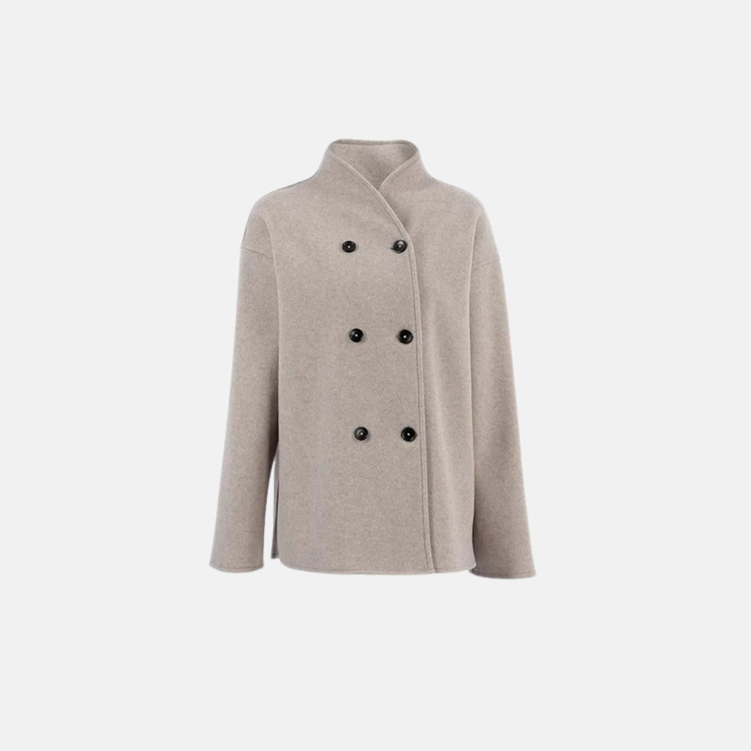 Manteau court femme à col montant et double boutonnage