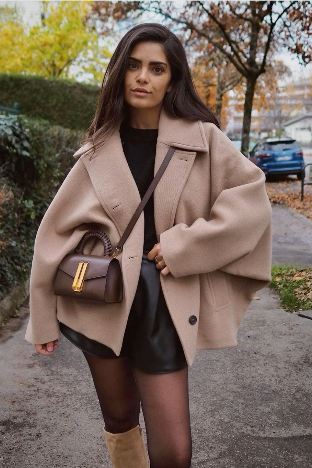 Trench-coat oversize court à col chemise pour femme