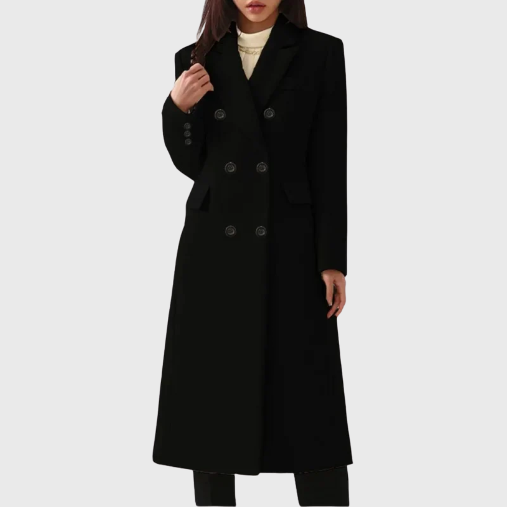 Manteau long femme ajusté à double boutonnage