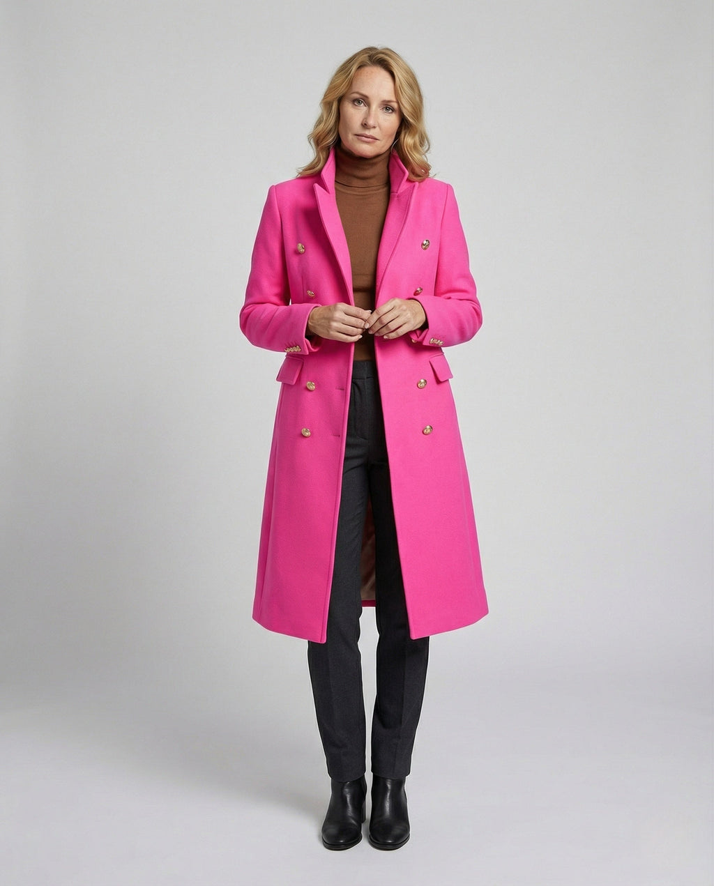 Women's Longline Double-Breasted Button Coat