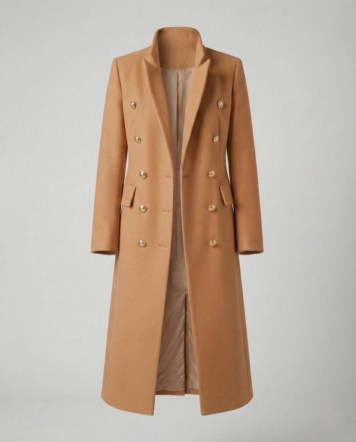 Manteau long à double boutonnage et boutons pour femme