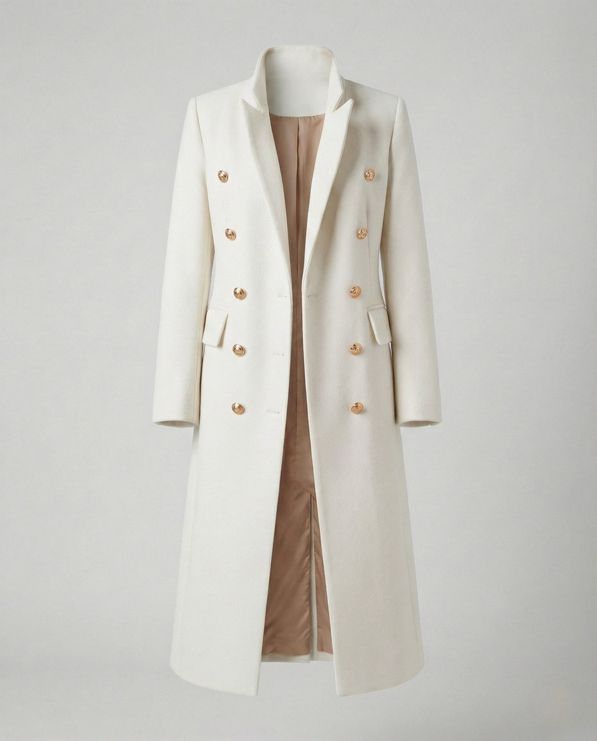 Manteau long à double boutonnage et boutons pour femme