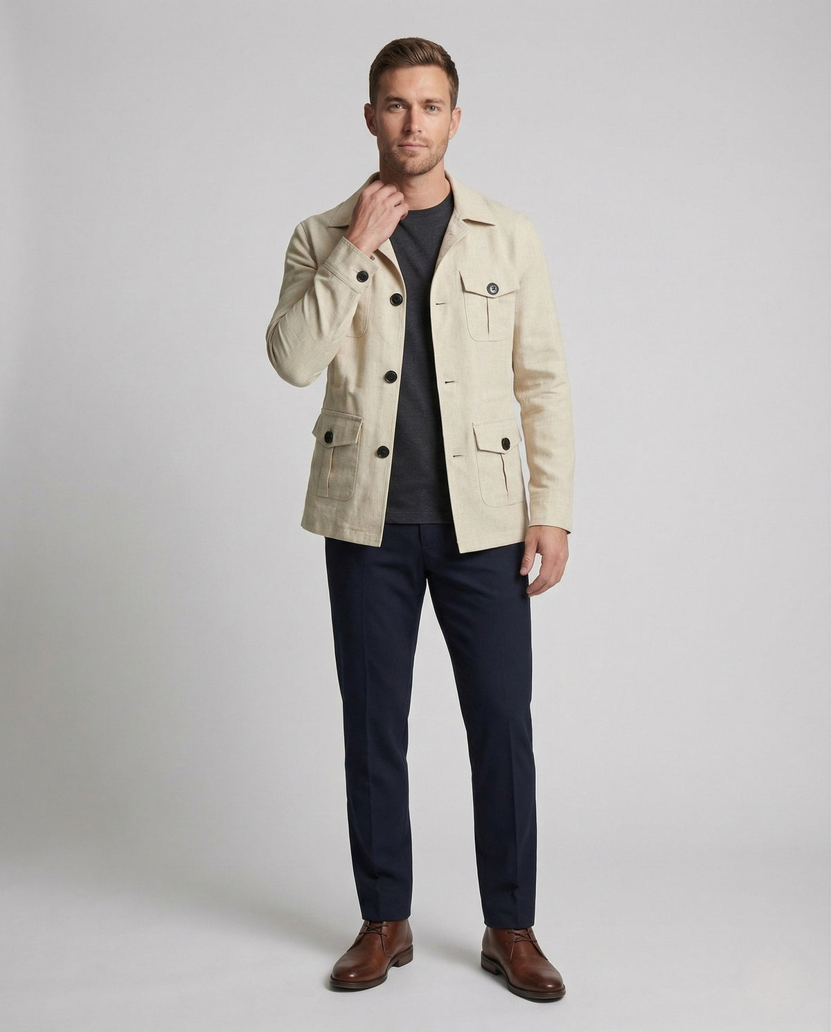 Men's Linen Blend Four-Pocket Safari Jacket