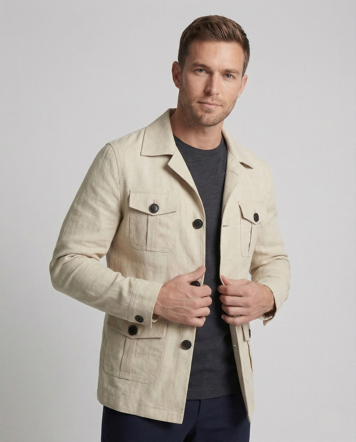 Men's Linen Blend Four-Pocket Safari Jacket