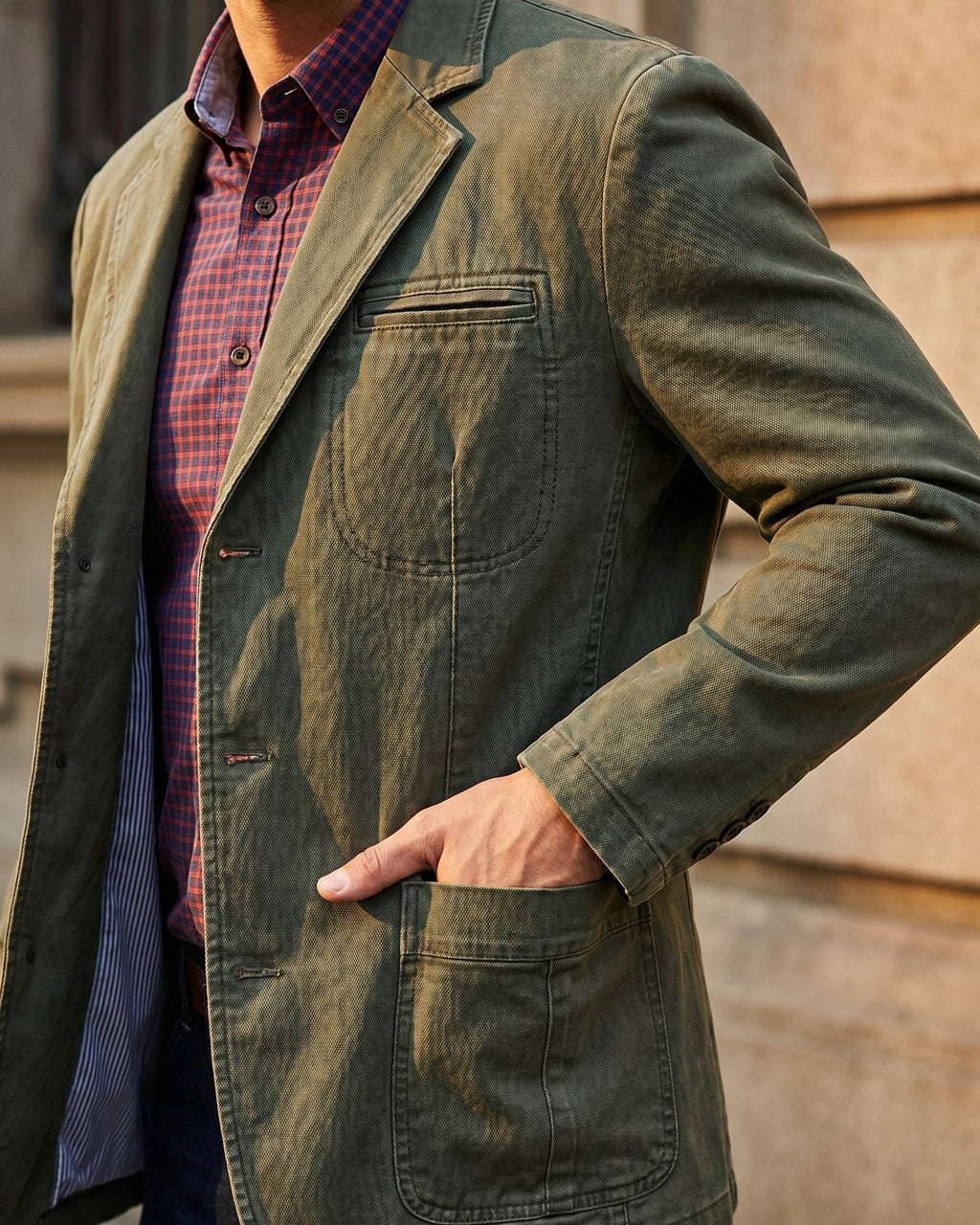 Men's Washed Twill Three-Button Casual Blazer