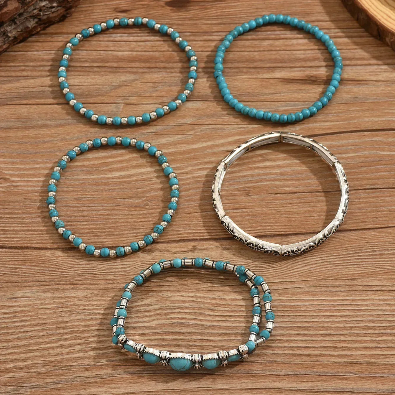 Boho Turquoise Beaded Layered Bracelet Set