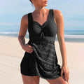 Ruched Front Skirted Swim Dress with Tie Detail