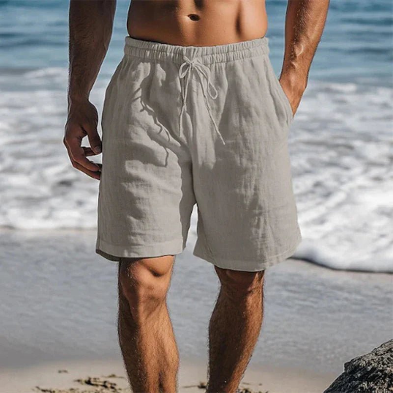 Relaxed Fit Linen Beach Shorts with Drawstring Waist