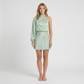 Women’s One Shoulder Mini Dress Satin Finish – Draped Occasion Dress
