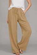 Drawstring Elastic Waist Wide-Leg Linen Trousers