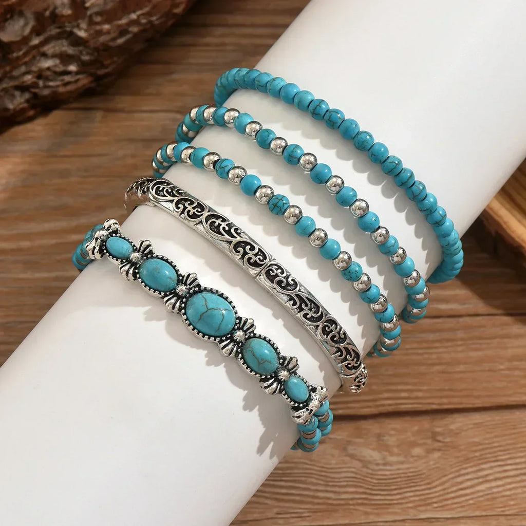 Boho Turquoise Beaded Layered Bracelet Set