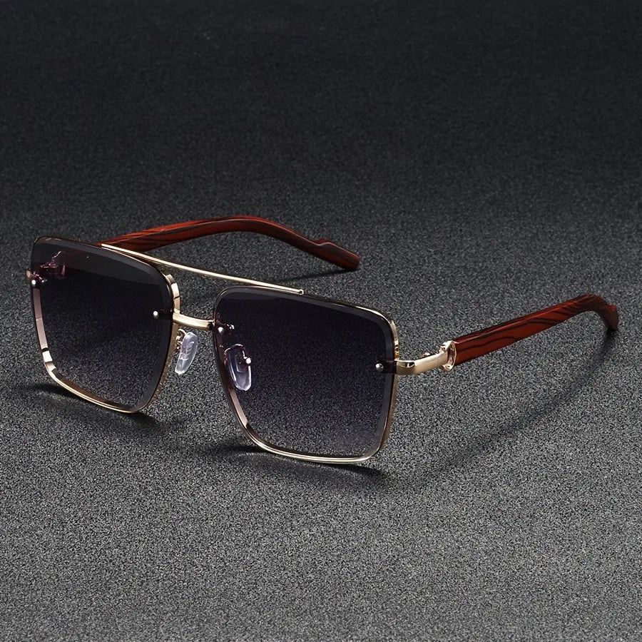 Square Rimless Sunglasses with Double Bridge