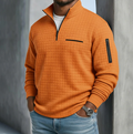 Men's waffle grid quarter-zip sweatshirt with stand collar and zipped pockets