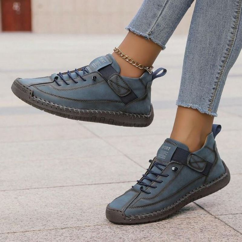 Women's stitched detail walking sneakers with elastic laces and hook-and-loop strap