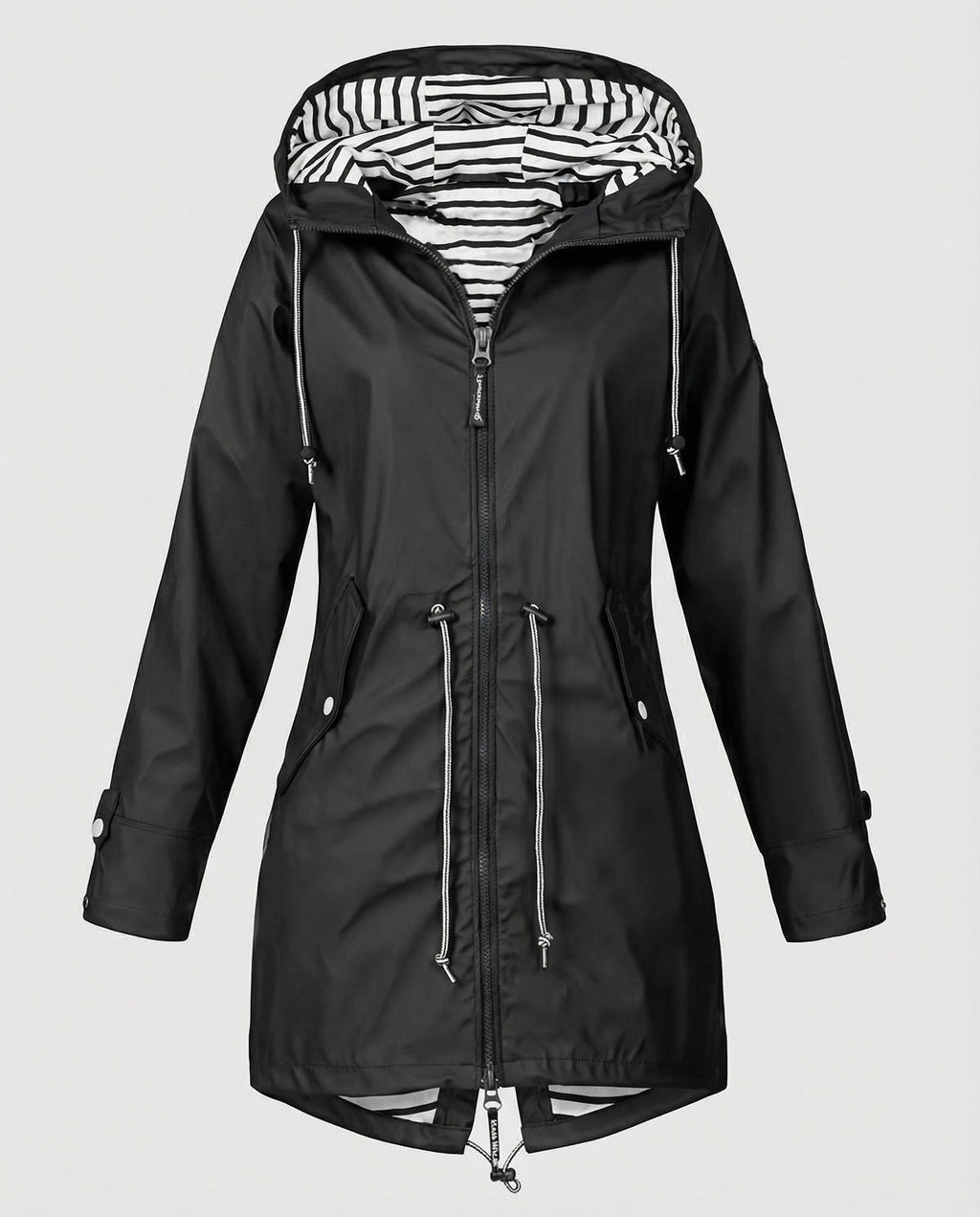 Imperméable à capuche rayé pour femme, doublé et à cordon de serrage