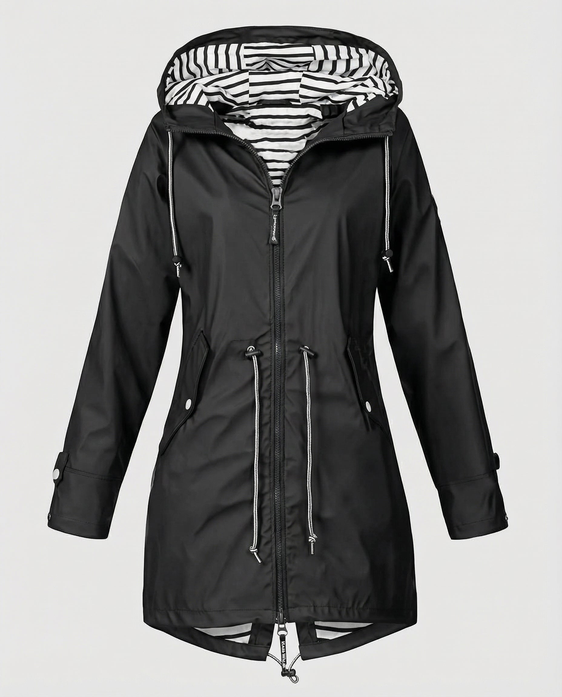 Imperméable à capuche rayé pour femme, doublé et à cordon de serrage