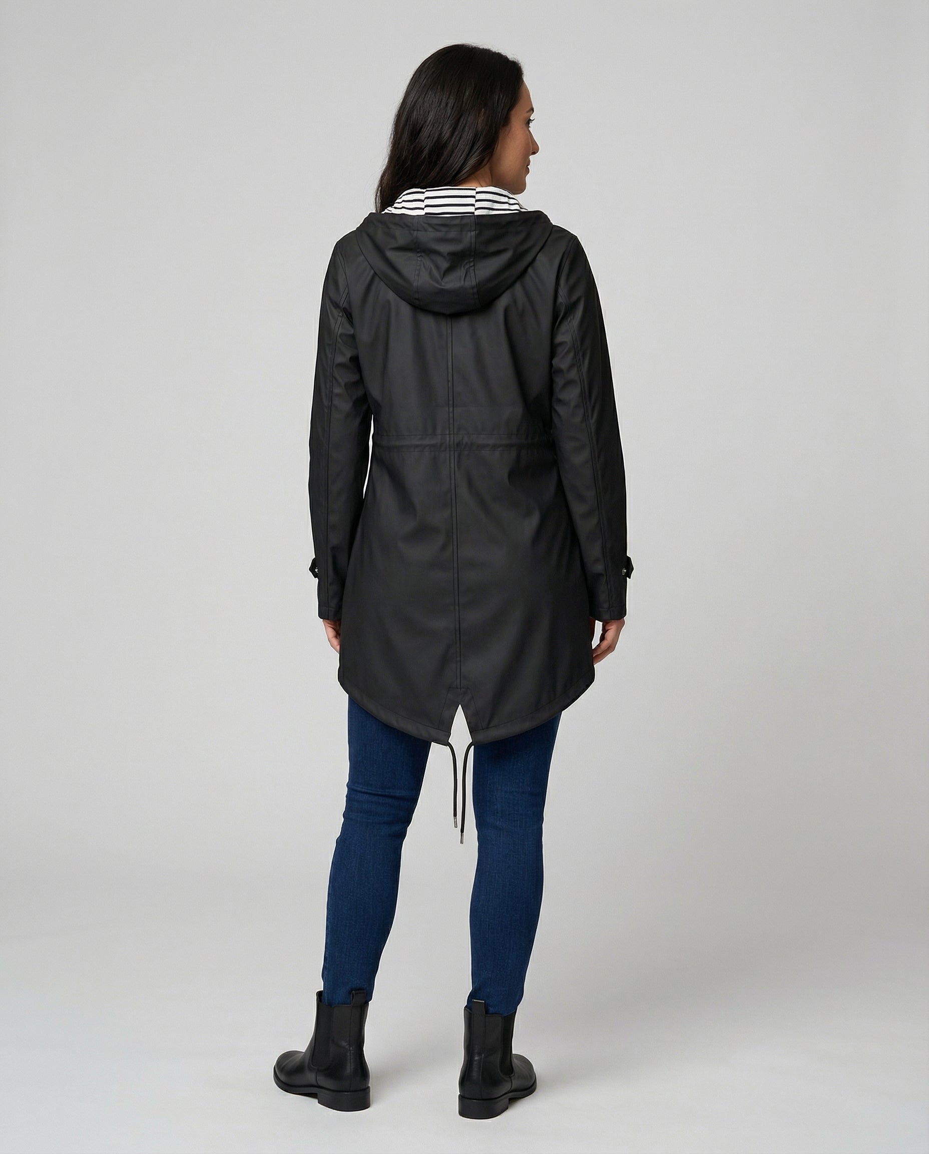 Imperméable à capuche rayé pour femme, doublé et à cordon de serrage