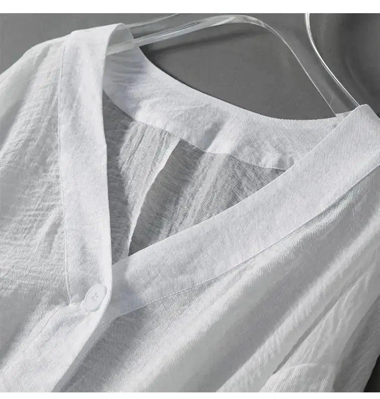Chemisier en lin oversize pour femme à col en V et manches ballon